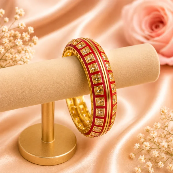 Square-Cut Stone With Meenakari Pacheli Kada