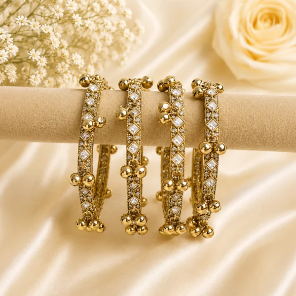Square Shape Stone Kada with Ghungroo