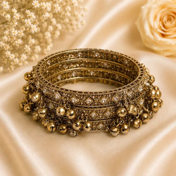 Square Shape Stone Kada with Ghungroo