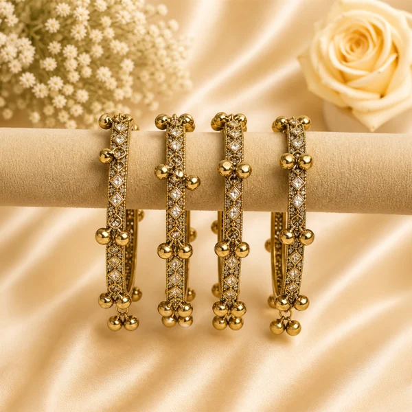 Square Shape Stone Kada with Ghungroo