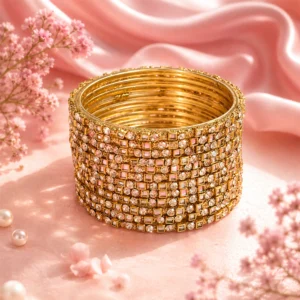 Square Stones Glass Bangles (Golden Stone) (1)