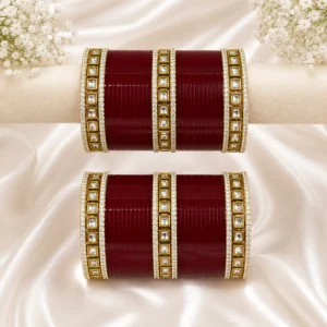 Traditional Chura Set With Kundan & A.D. (Jam Red) (3)