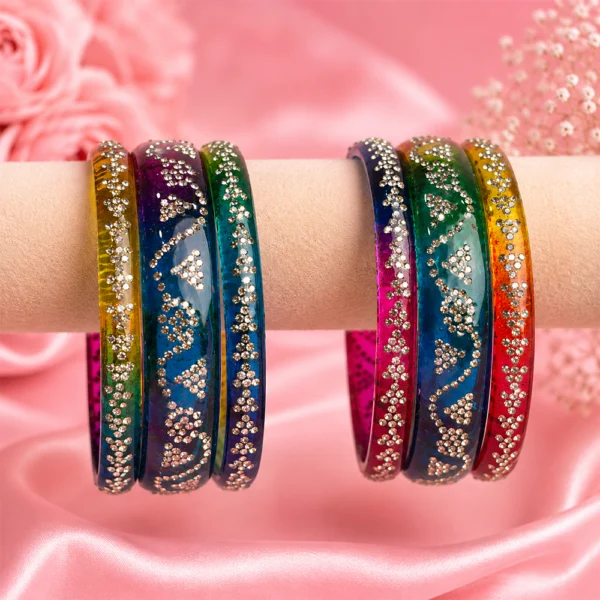 Triangle Stone Work Borosil Kada Set (Dark-Multi)