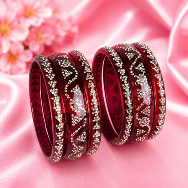 Triangle Stone Work Borosil Kada Set